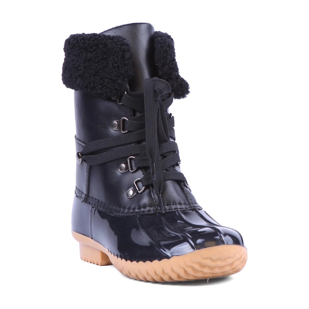DV by Dolce Vita Black Faux Shearling Trim Duck Boot, 7M